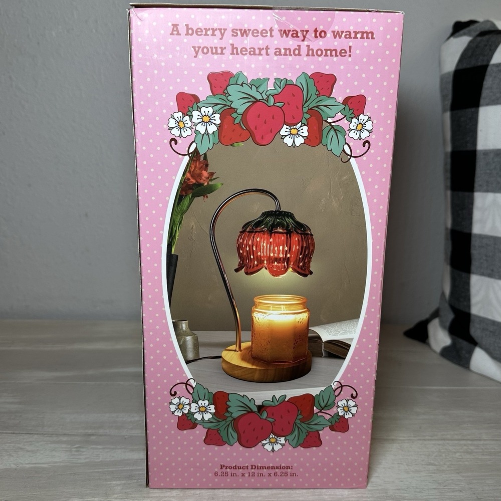 NIB Strawberry Shortcake Candle Warmer Strawberry Lamp Glass Wood Built-in Timer - Picture 2 of 5